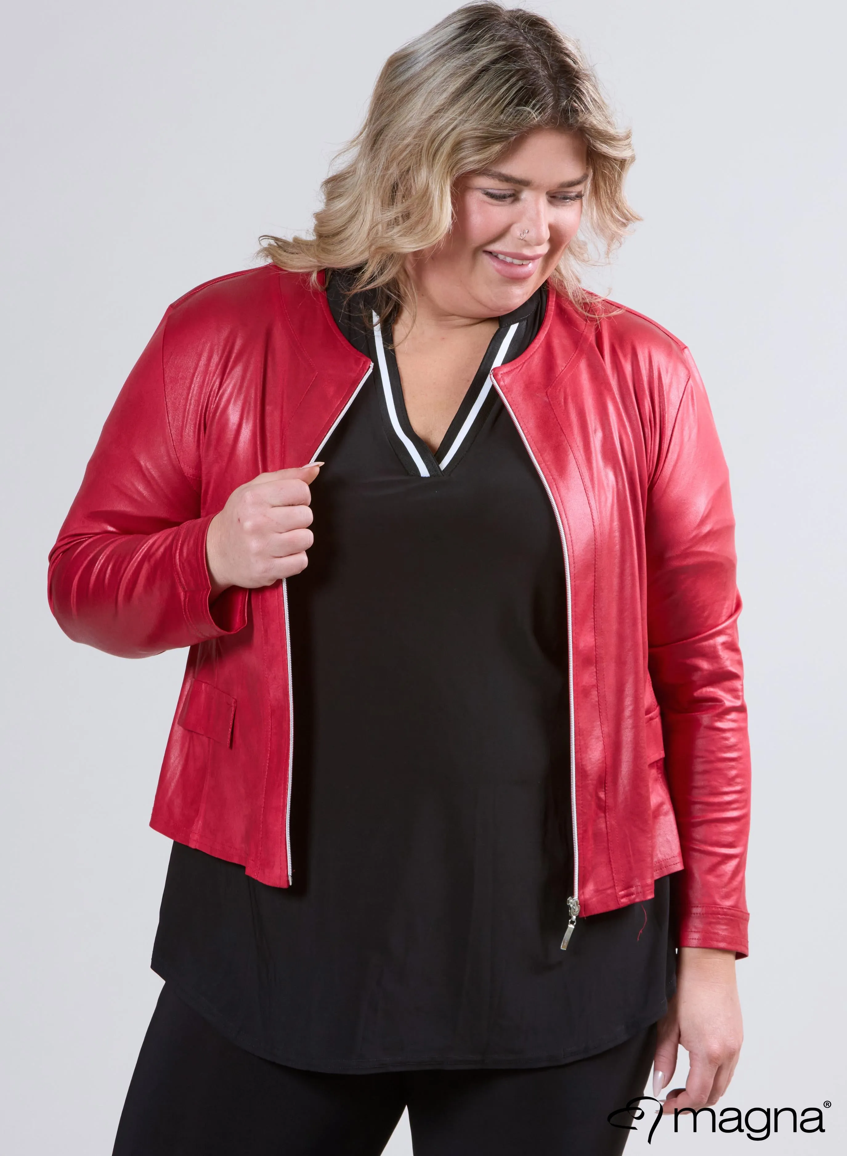 Magna Lederlook Jas Rood