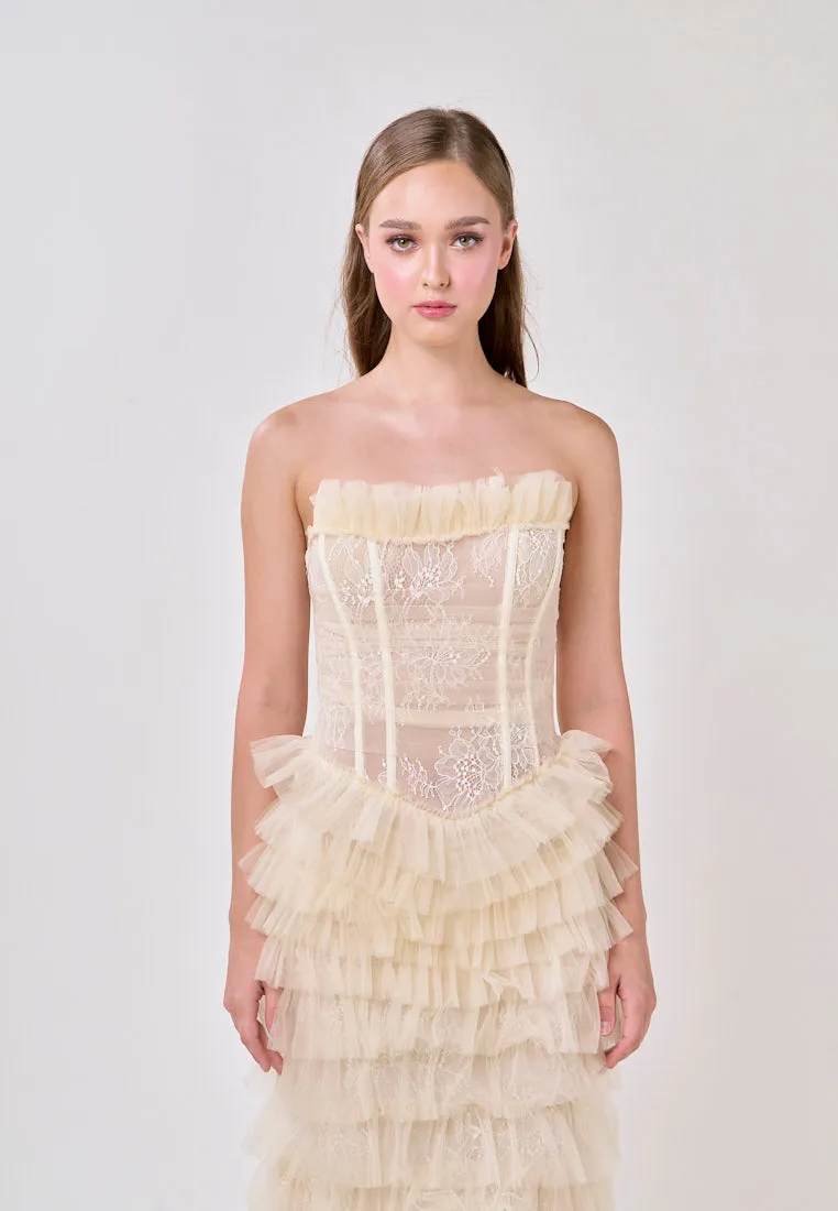Magnolia Cream Tube Tulle Layered Maxi Dress