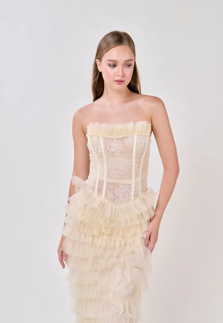 Magnolia Cream Tube Tulle Layered Maxi Dress