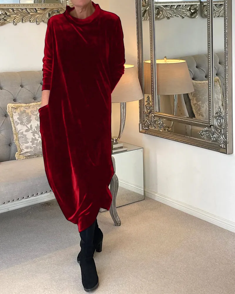 Margo - Soft Velvet with Pockets and Necklace Woman's Dress