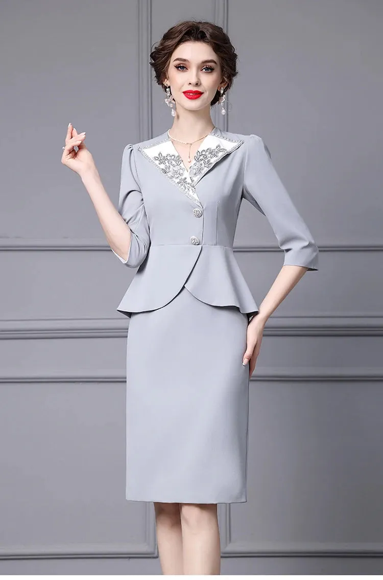 Maryse V Neck Diamond Beading Button Slim Package Buttock Long Dress