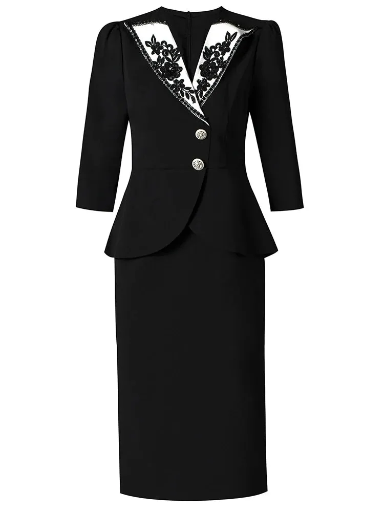 Maryse V Neck Diamond Beading Button Slim Package Buttock Long Dress