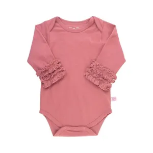 Mauve Ruffled Long Sleeve Layering Bodysuit