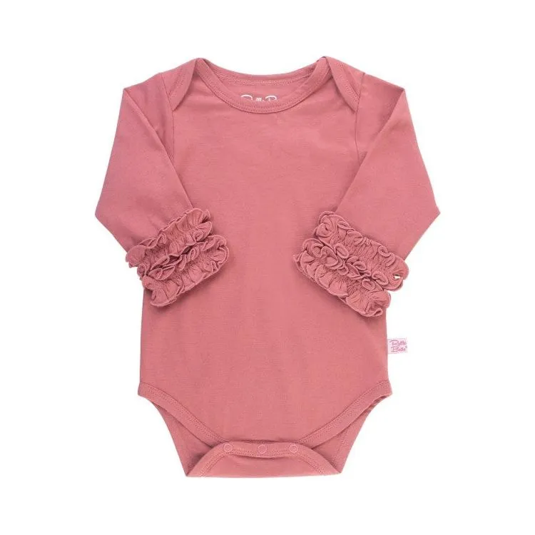 Mauve Ruffled Long Sleeve Layering Bodysuit