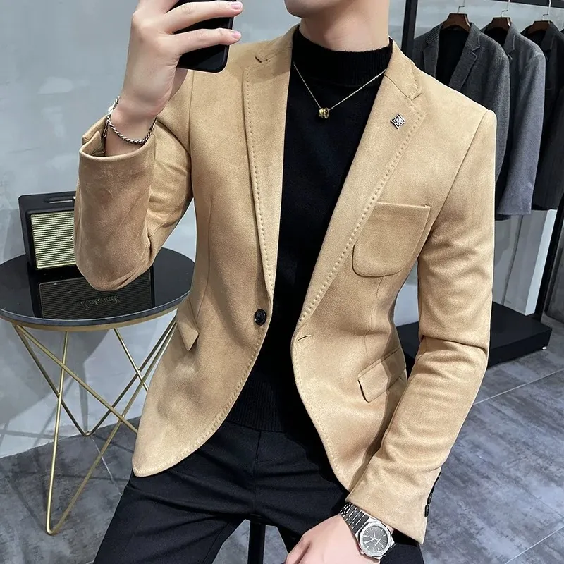 Men's Chic Slim Fit Suede One-Button Blazer | Ideal for All Seasons