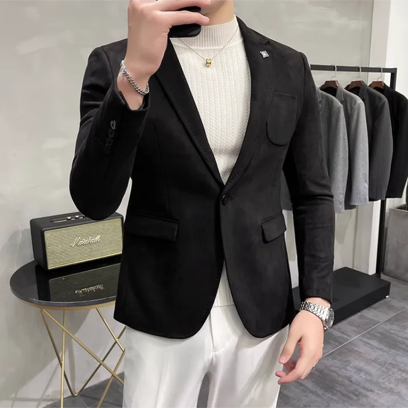 Men's Chic Slim Fit Suede One-Button Blazer | Ideal for All Seasons