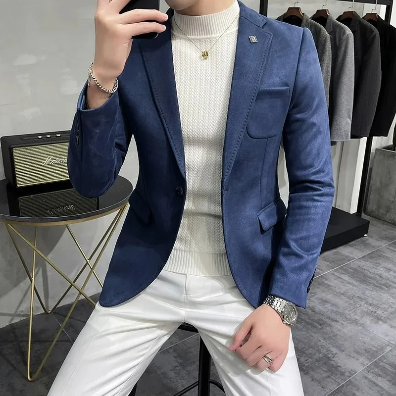Men's Chic Slim Fit Suede One-Button Blazer | Ideal for All Seasons