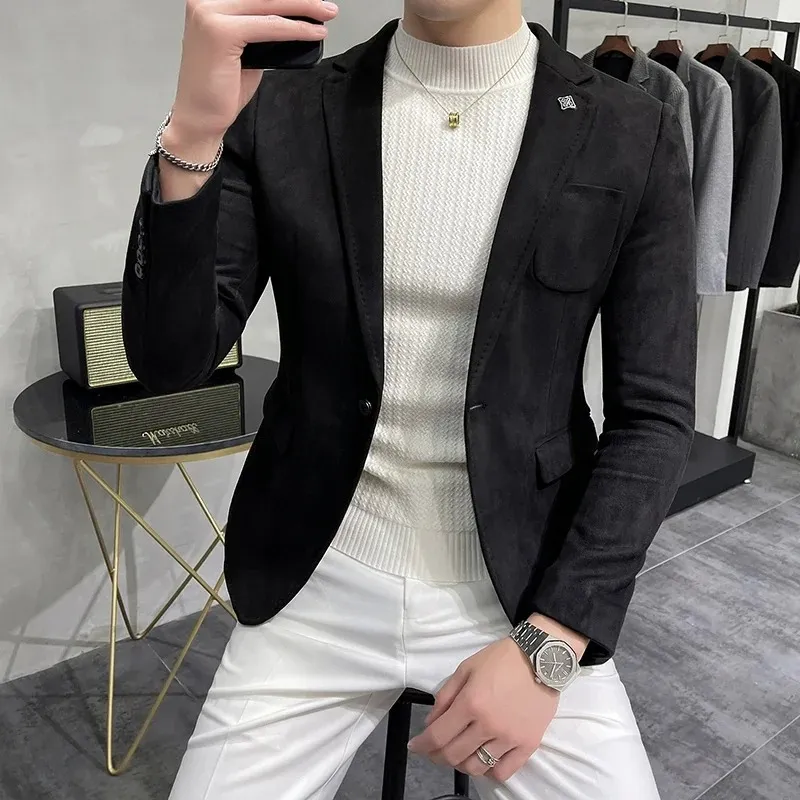 Men's Chic Slim Fit Suede One-Button Blazer | Ideal for All Seasons