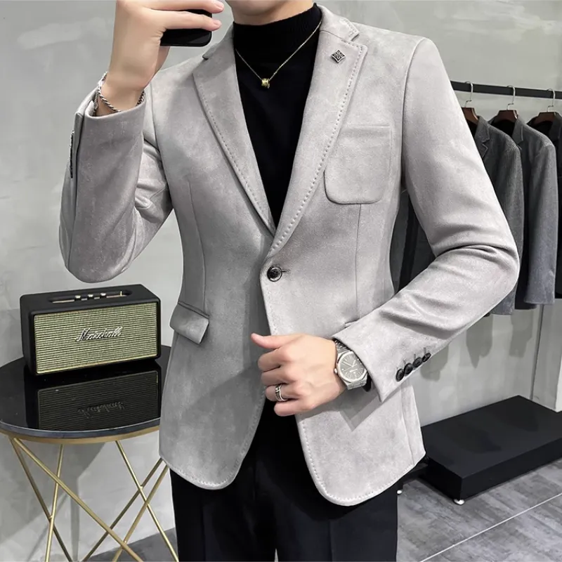 Men's Chic Slim Fit Suede One-Button Blazer | Ideal for All Seasons