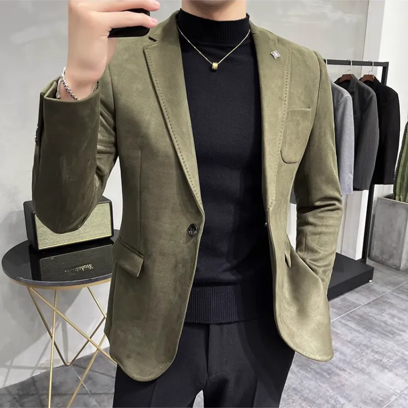 Men's Chic Slim Fit Suede One-Button Blazer | Ideal for All Seasons