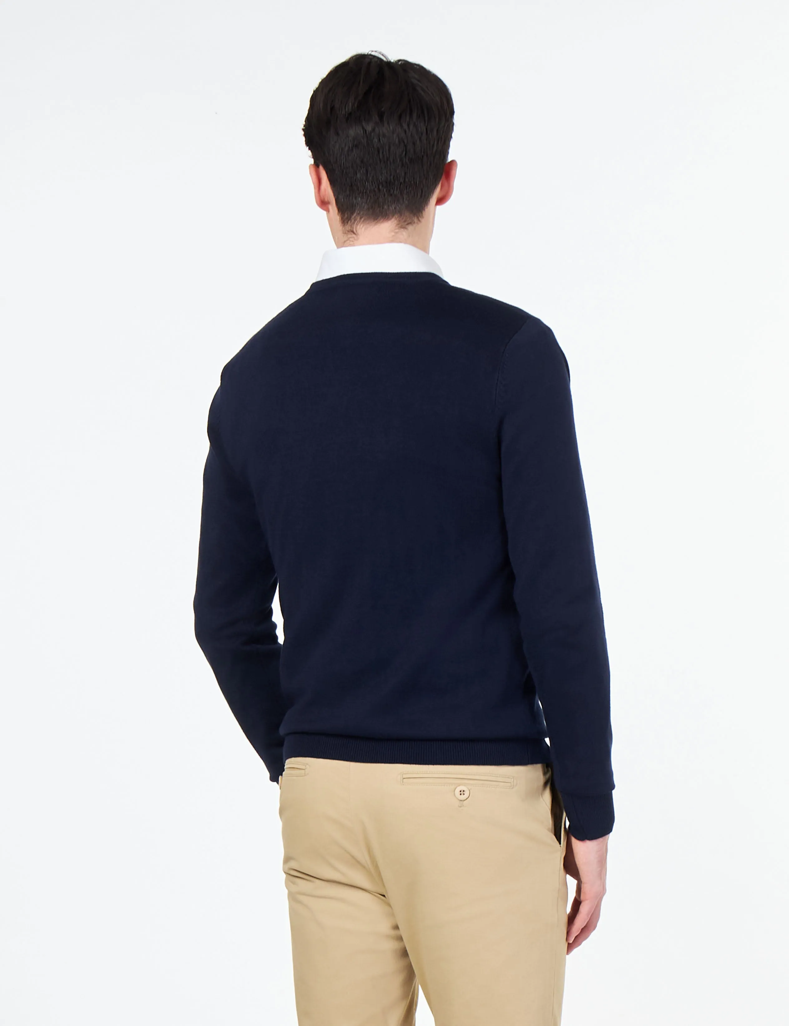 MEN’S COTTON V-NECK NAVY JUMPER FINE KNIT LIGHTWEIGHT