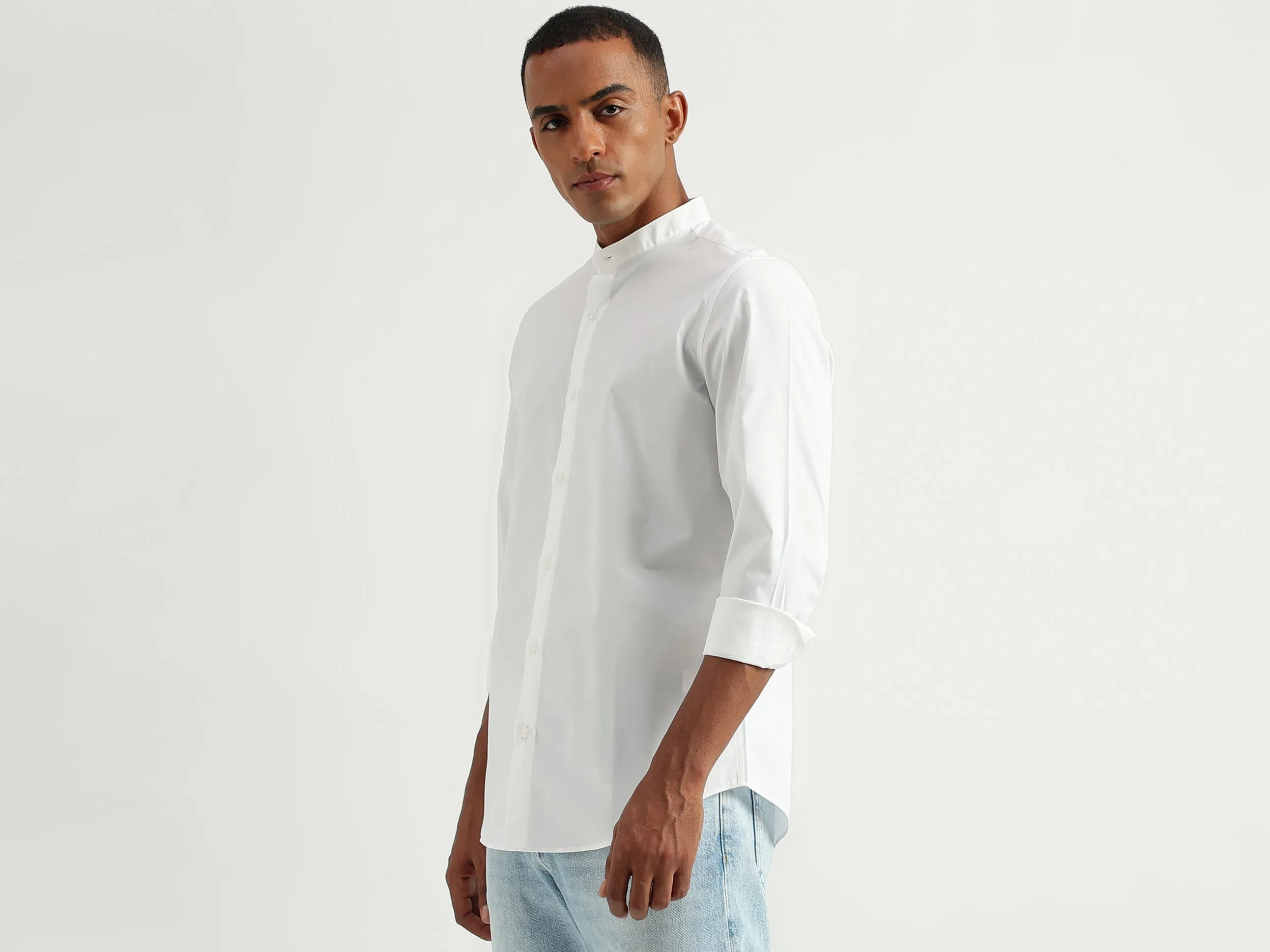 Men's Slim Fit Mandarin Collar Solid Shirts