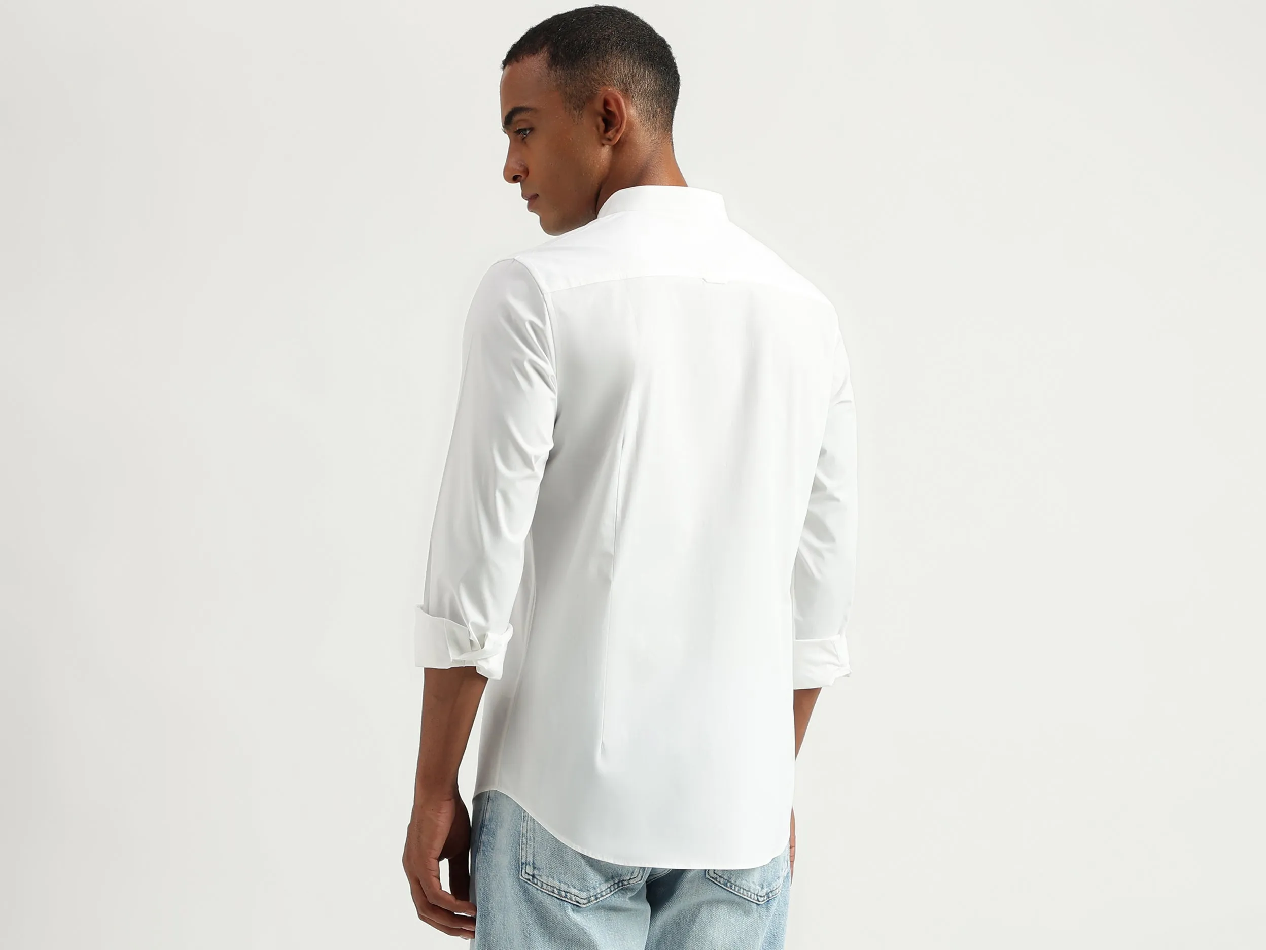 Men's Slim Fit Mandarin Collar Solid Shirts