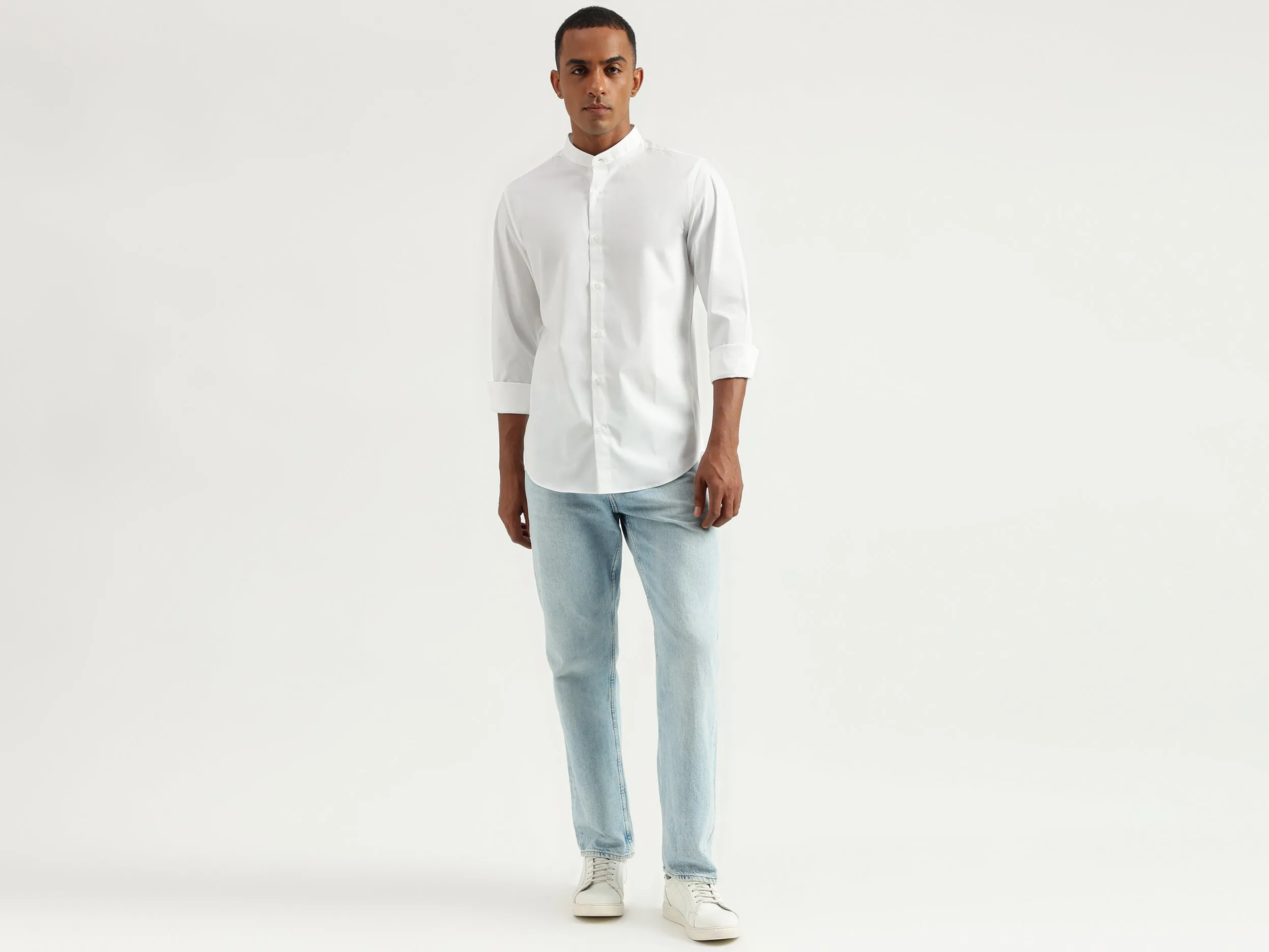 Men's Slim Fit Mandarin Collar Solid Shirts