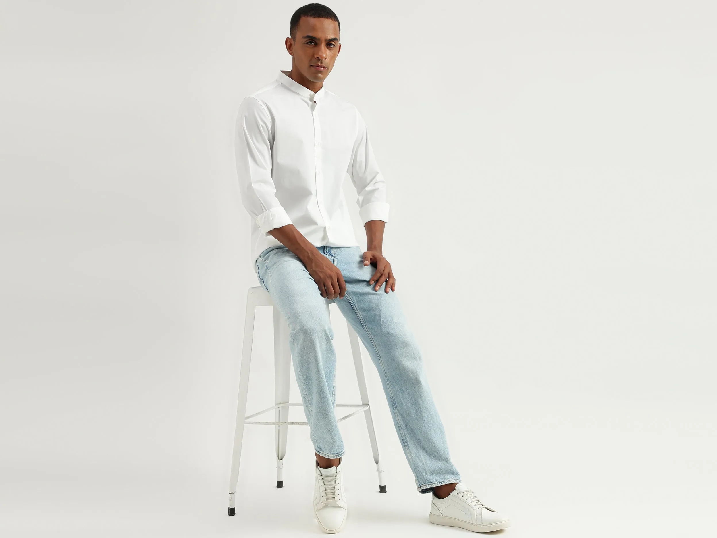 Men's Slim Fit Mandarin Collar Solid Shirts
