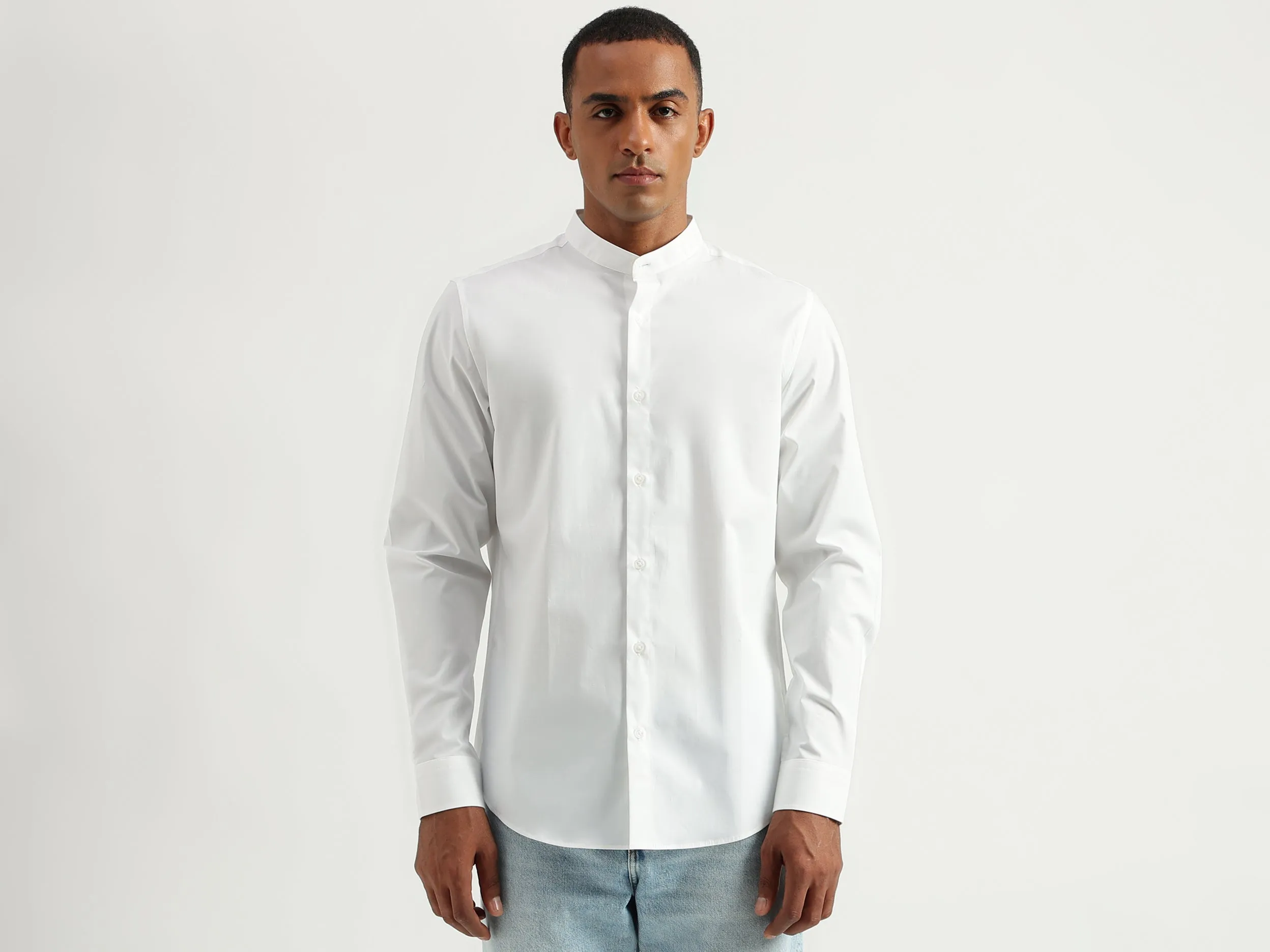 Men's Slim Fit Mandarin Collar Solid Shirts