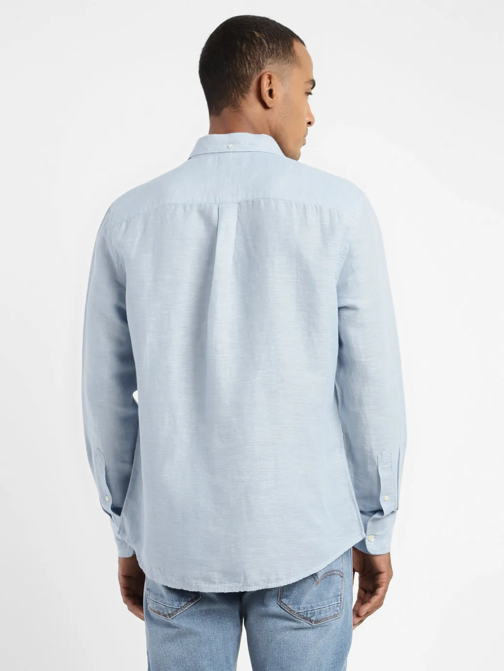 Men's Solid Spread Collar Linen Shirt