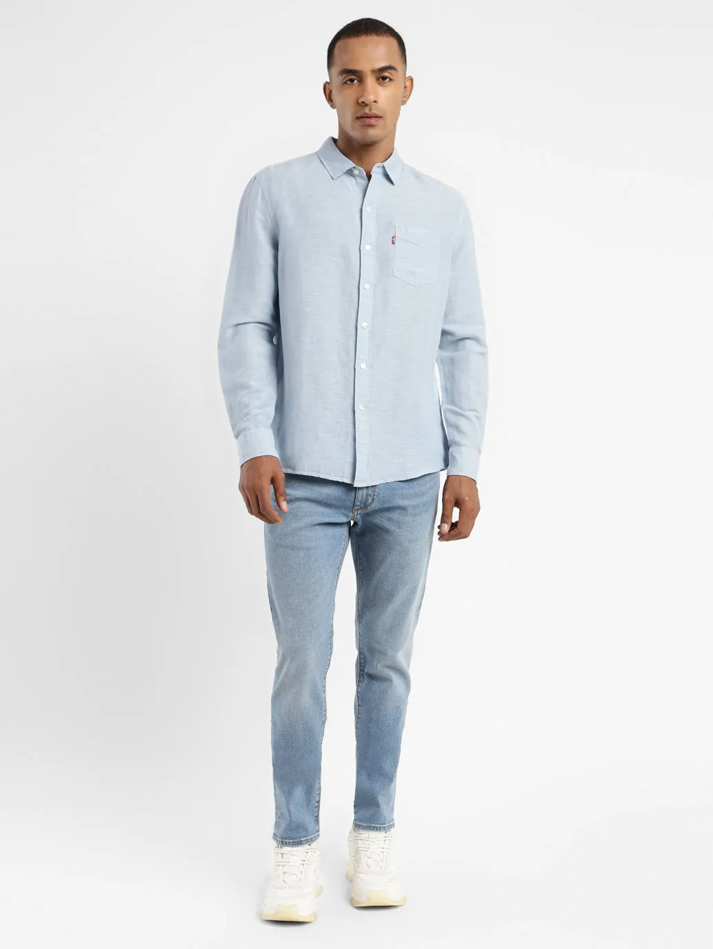 Men's Solid Spread Collar Linen Shirt