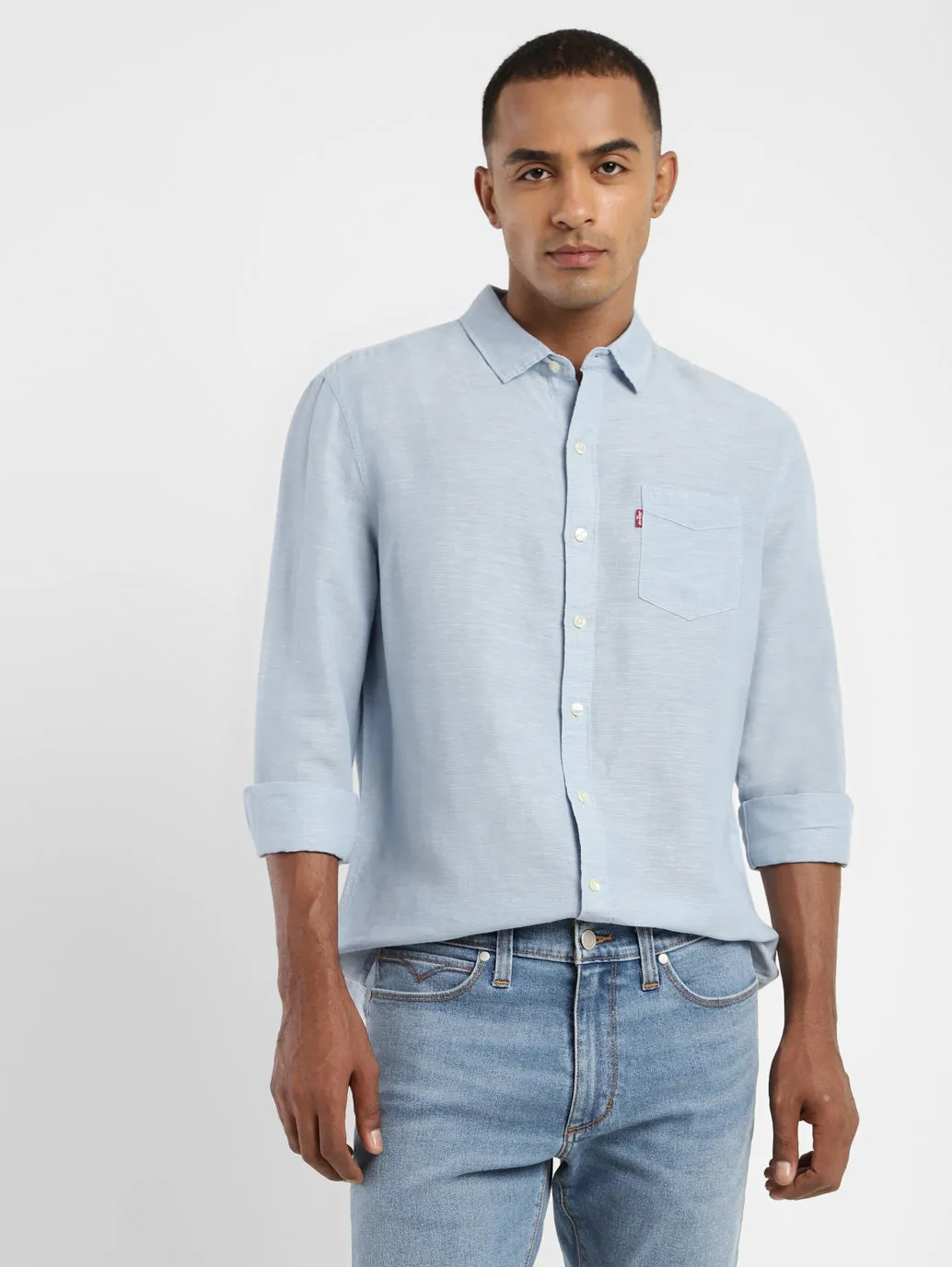 Men's Solid Spread Collar Linen Shirt