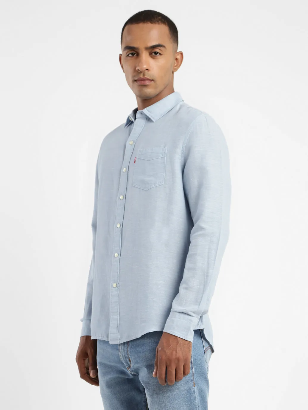 Men's Solid Spread Collar Linen Shirt