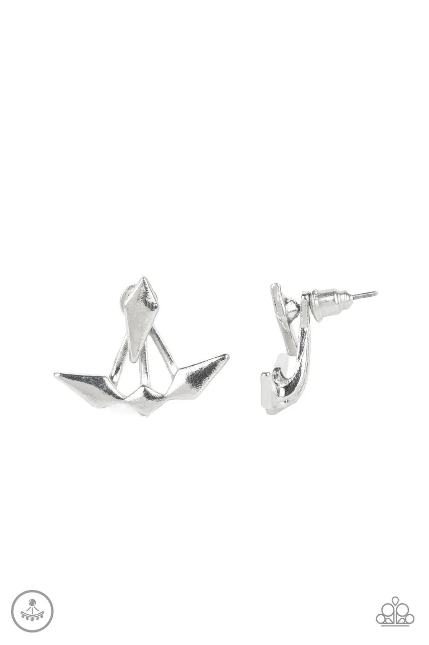 Metal Origami Silver Paparazzi Earrings