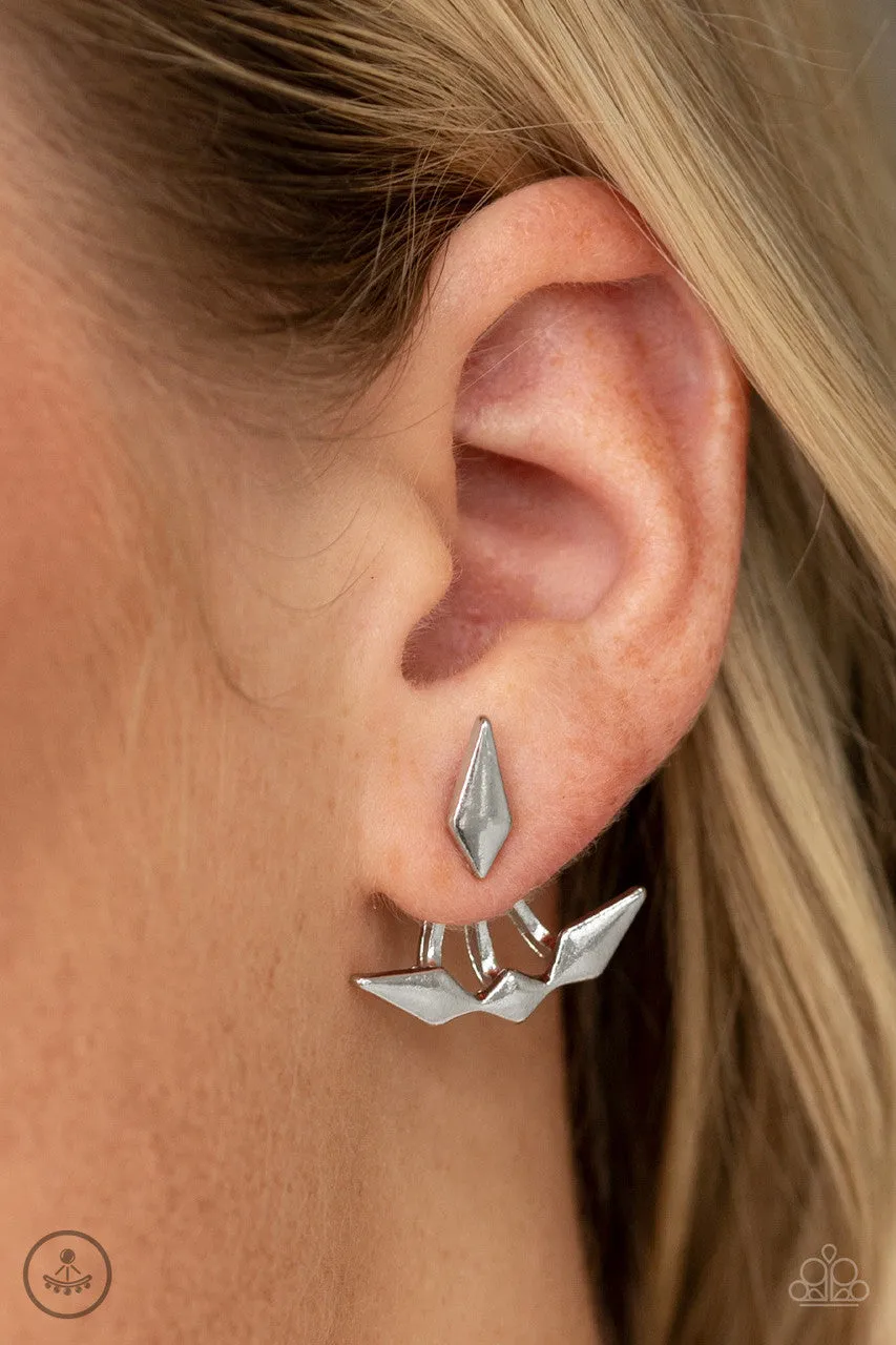 Metal Origami Silver Paparazzi Earrings