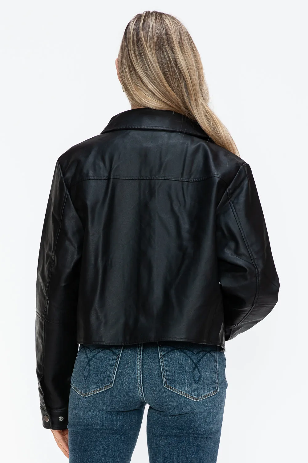 Mia Snobbish Snap Down Long Sleeve PU Leather Jacket | Poundton