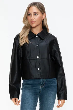 Mia Snobbish Snap Down Long Sleeve PU Leather Jacket | Poundton
