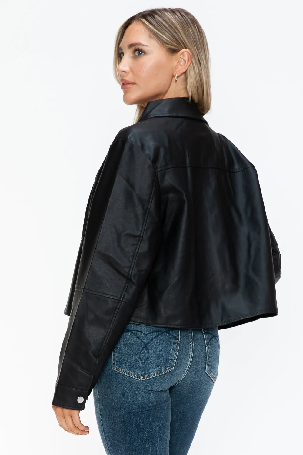 Mia Snobbish Snap Down Long Sleeve PU Leather Jacket | Poundton