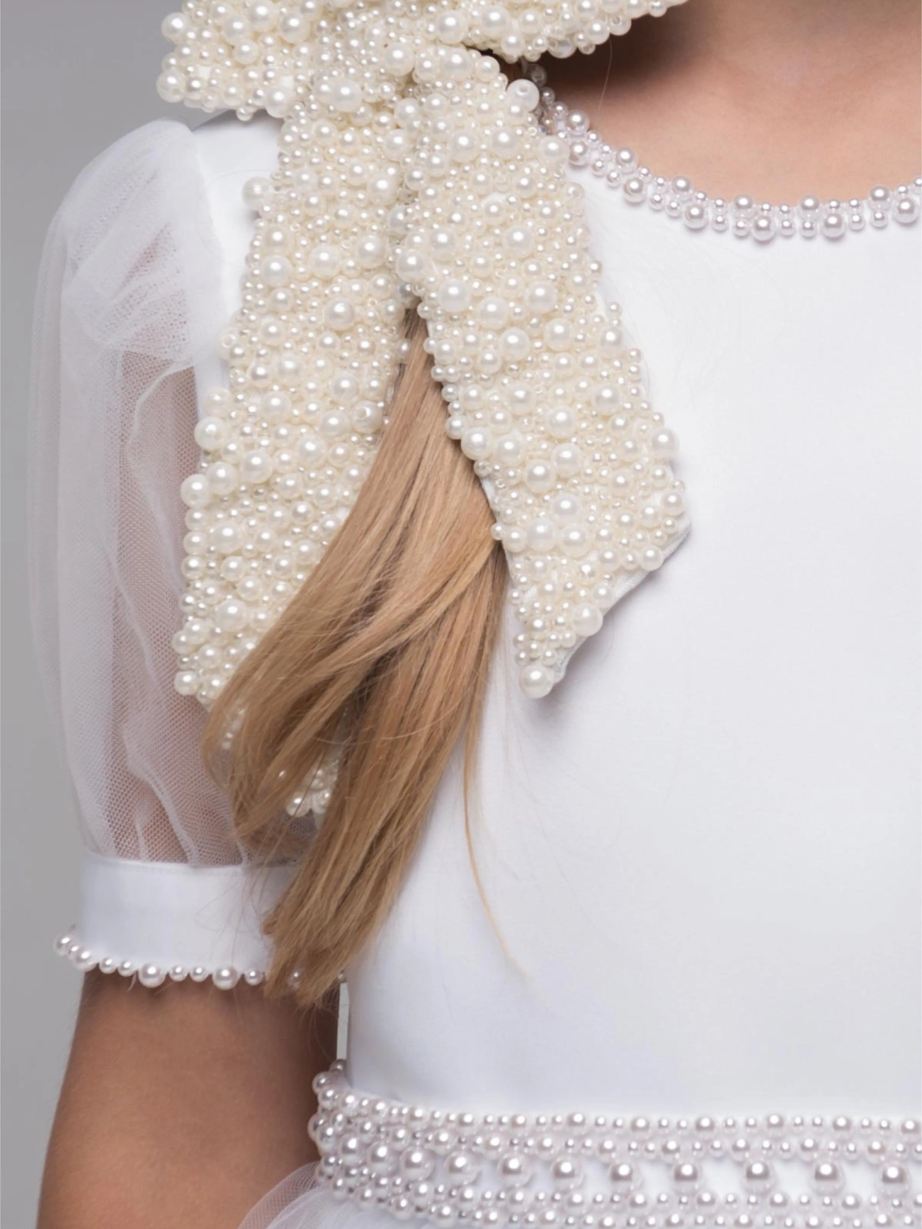 'Mila' White Organza Beaded Communion Dress