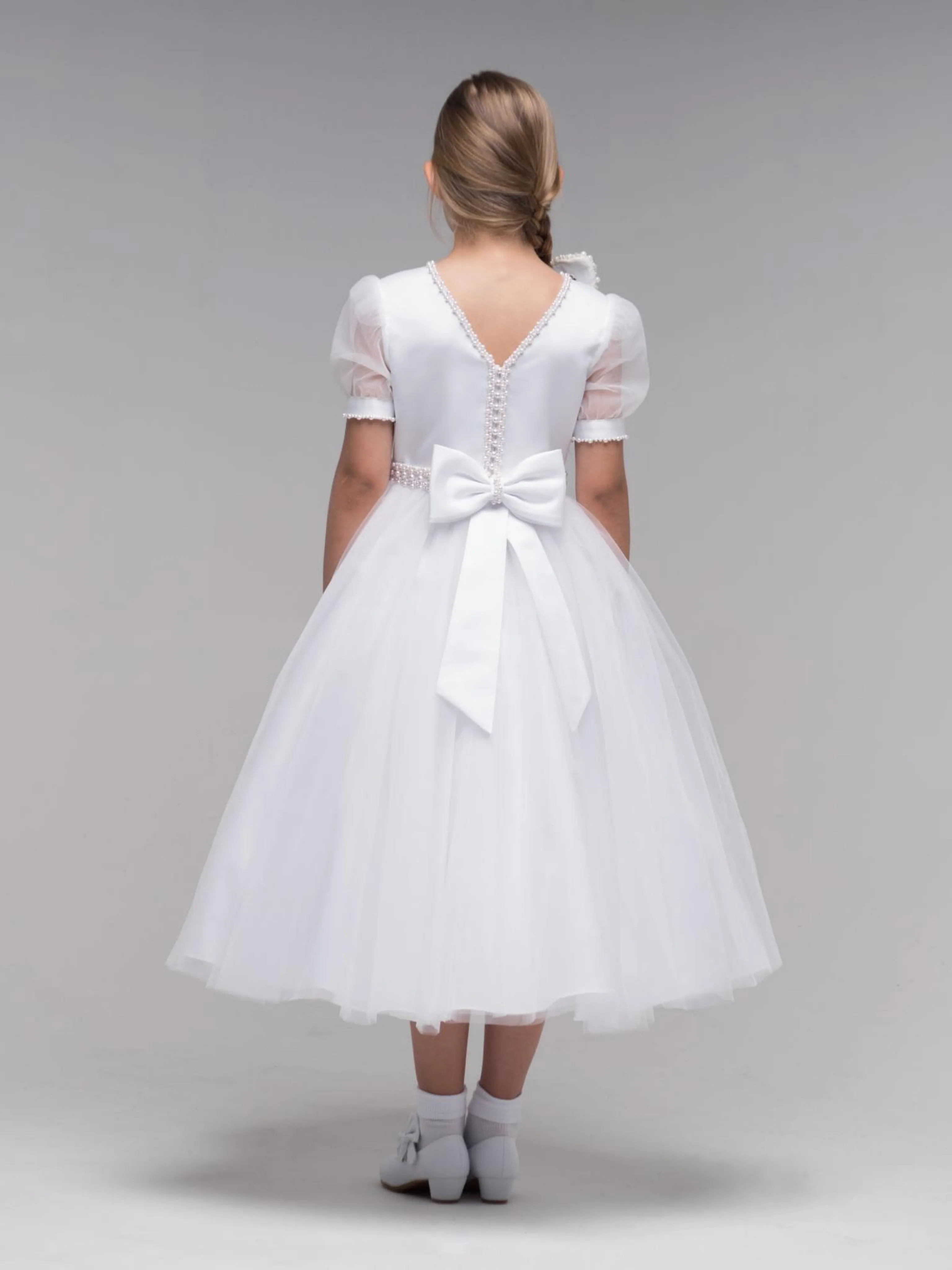 'Mila' White Organza Beaded Communion Dress