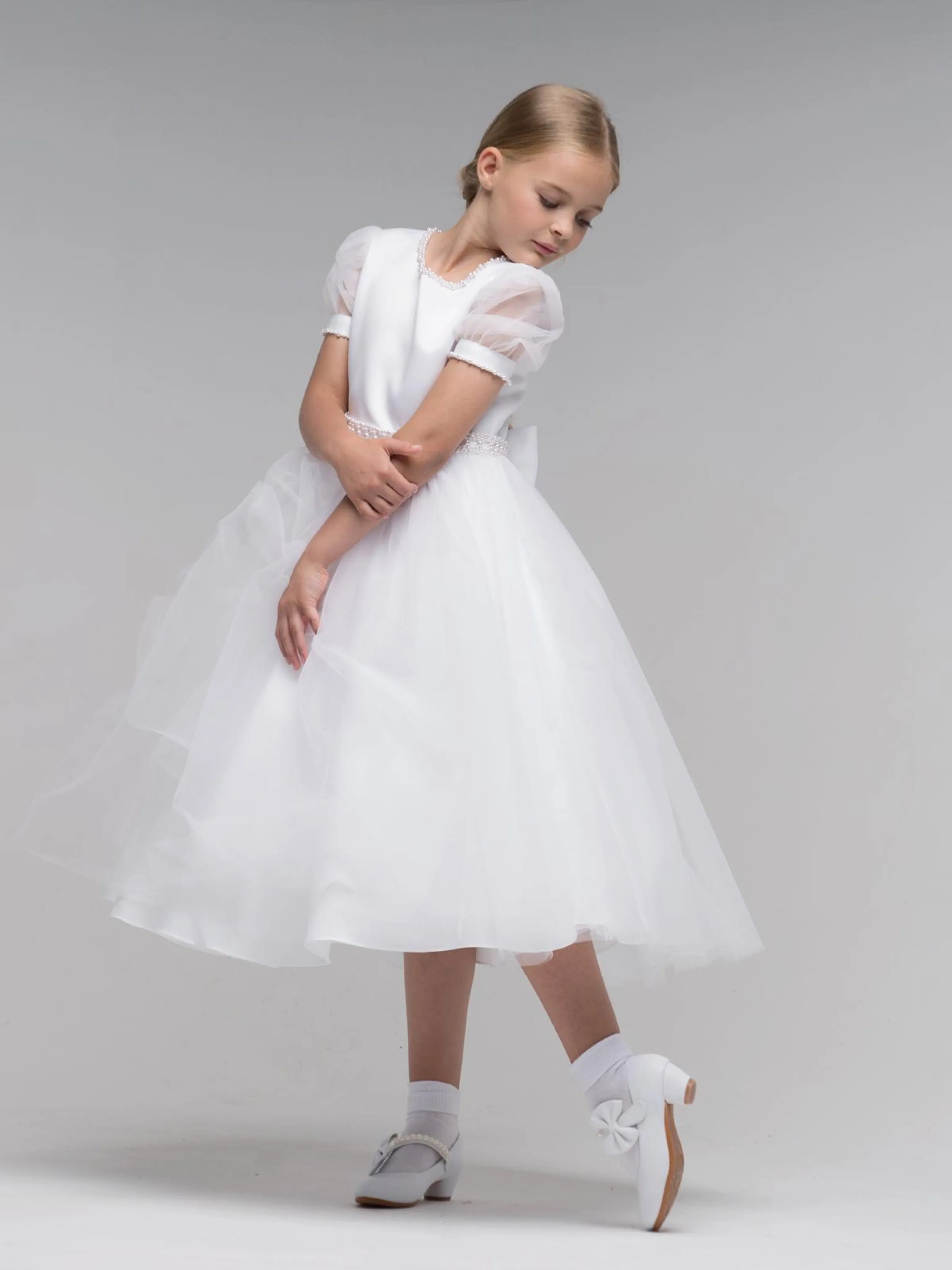 'Mila' White Organza Beaded Communion Dress