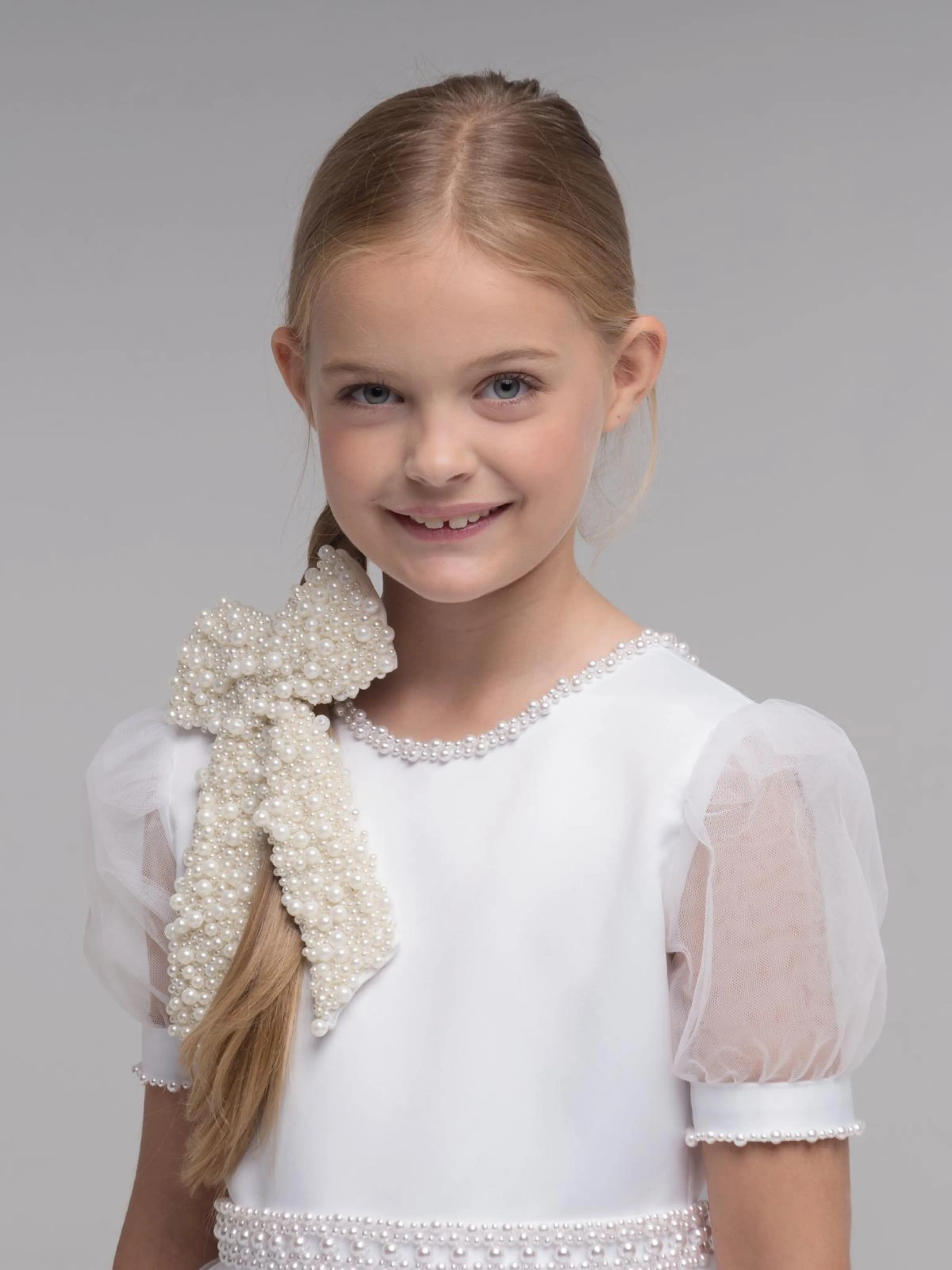 'Mila' White Organza Beaded Communion Dress