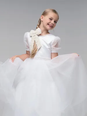'Mila' White Organza Beaded Communion Dress