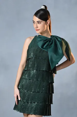 Mini Sequin Dress With Exaggerated Bow