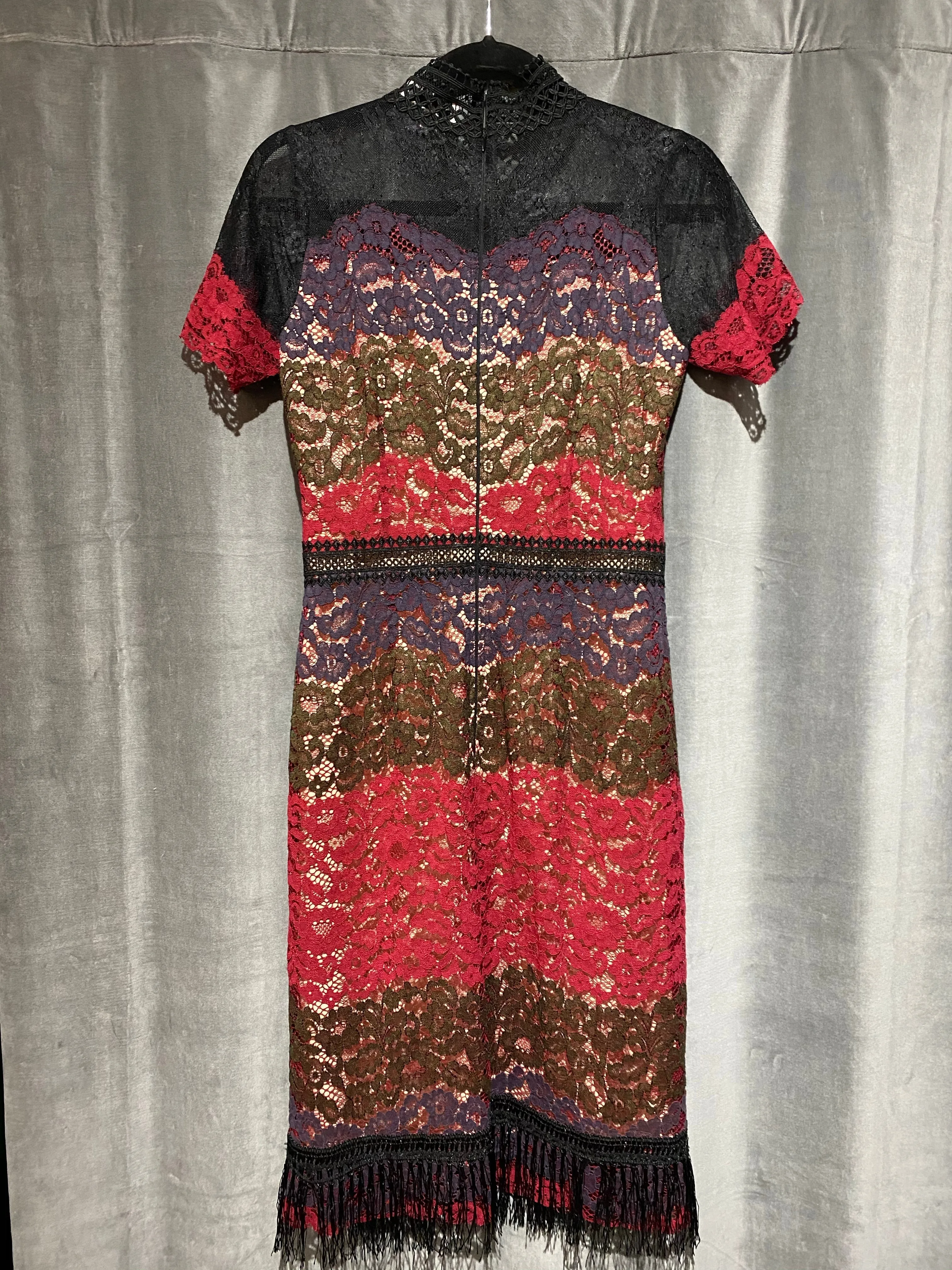 Miri High Neck Layered Lace Short Sleeved Dress