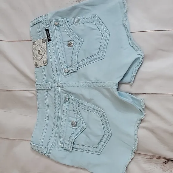 Miss Me Light Blue Shorts size 30 Beautiful Sky Color Frayed Hem Super Cute