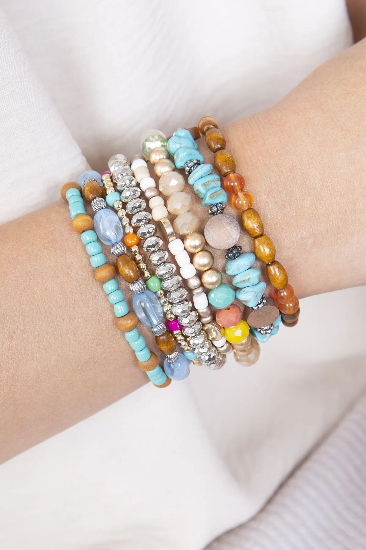 MIX BEADS WOOD, STONE, RONDELLE VERSATILE CHARM BRACELET SET