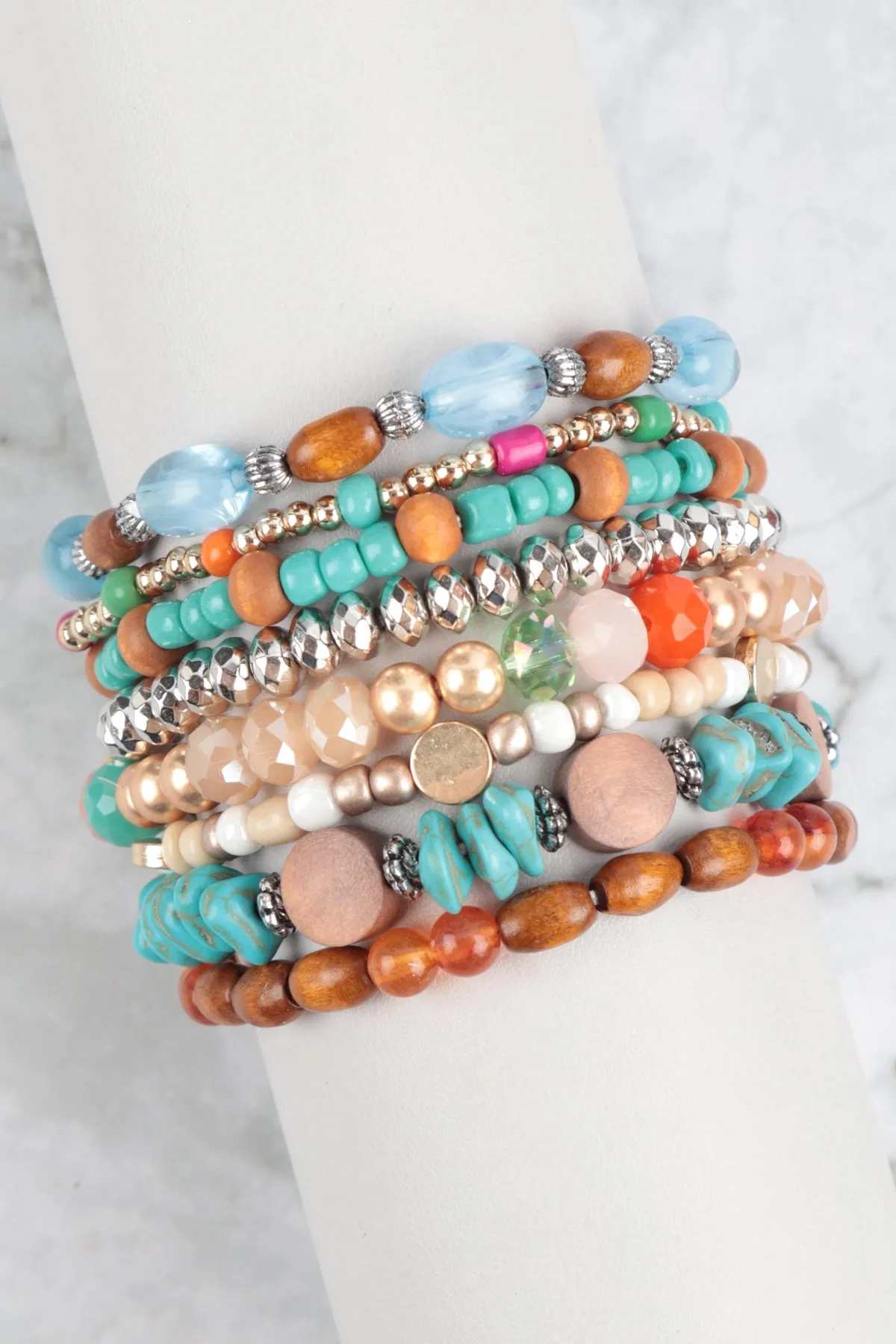 MIX BEADS WOOD, STONE, RONDELLE VERSATILE CHARM BRACELET SET