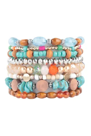 MIX BEADS WOOD, STONE, RONDELLE VERSATILE CHARM BRACELET SET