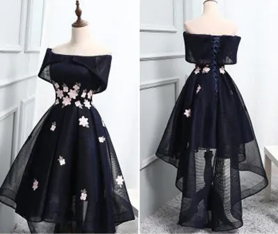 Morden Black Short Prom Dress, Homecoming Dress With Lace Up Applique, SH319