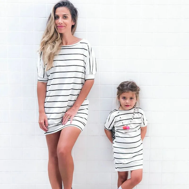 Mother Daughter Short Sleeve Striped Dress Matching Outfits Wings Dresses