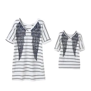 Mother Daughter Short Sleeve Striped Dress Matching Outfits Wings Dresses