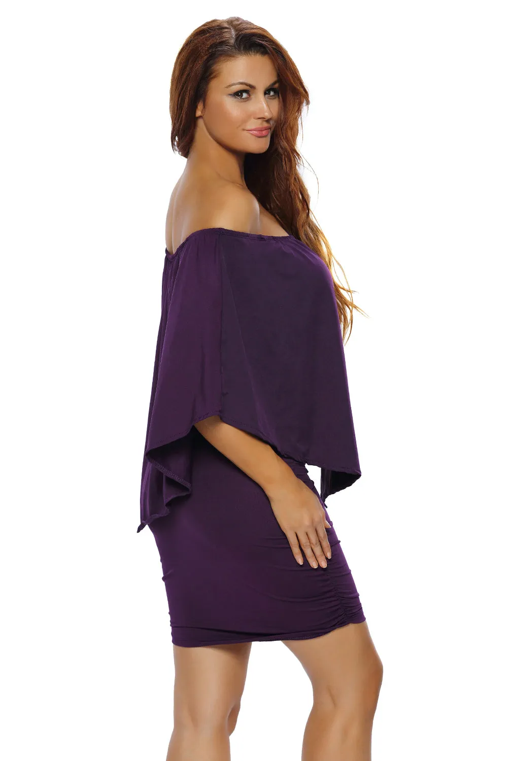 Multiple Dressing Layered Purple Mini Poncho Dress