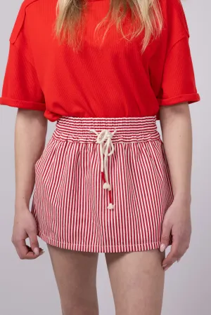 Mustard Seed Drawstring Striped Skort for Women in Red | S24216-RETRORED