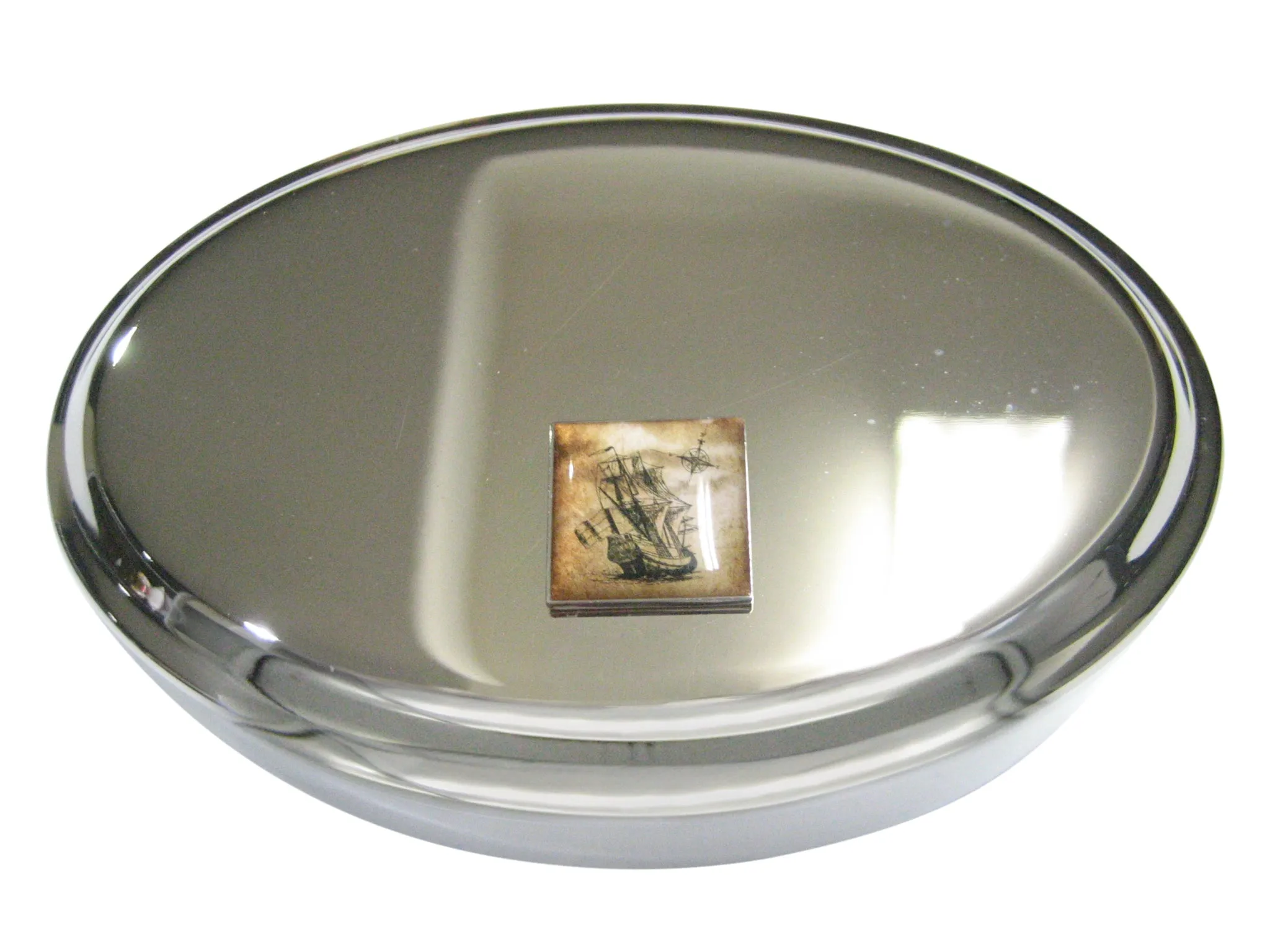 Nautical Old Ship Square Oval Trinket Jewelry Box