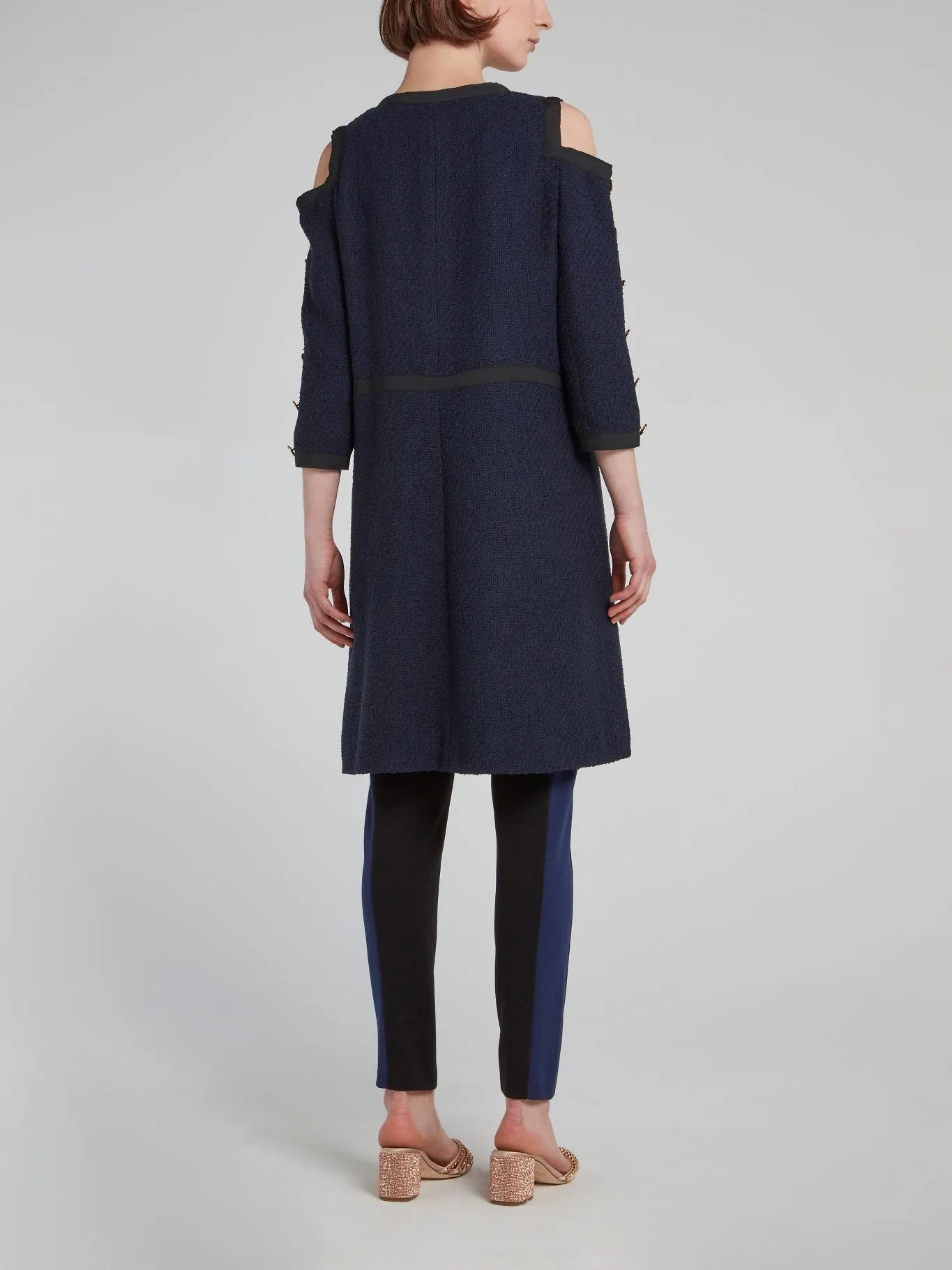 Navy Cold Shoulder Long Coat
