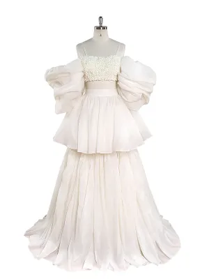 New Design Elegant Flower Top and Long Layered Princess Silk Organza Skirt 2 Piece Set Dress Woman Evening Party Dress YEWEN YW220925