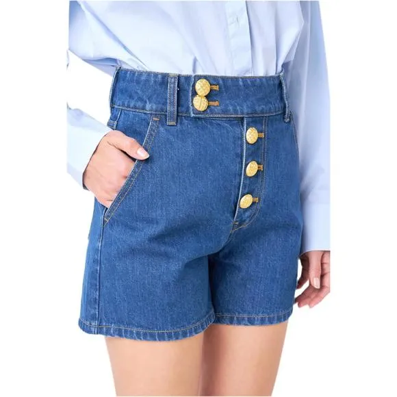 NEW ENGLISH FACTORY denim button shorts in blue