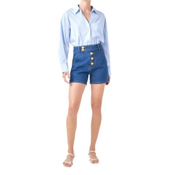NEW ENGLISH FACTORY denim button shorts in blue